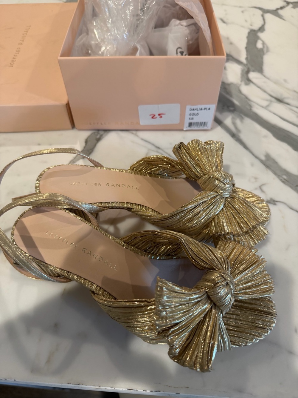 Loeffler Randall Gold Knotted Bow Slingback Heels - Picture 4 of 5